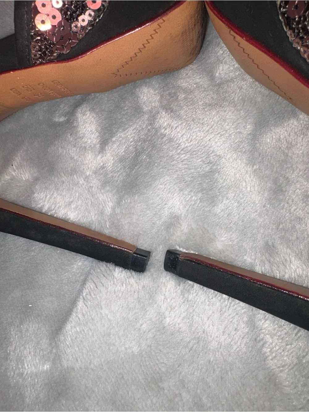 Women's Black and Burgundy Sequin Platform Heels
